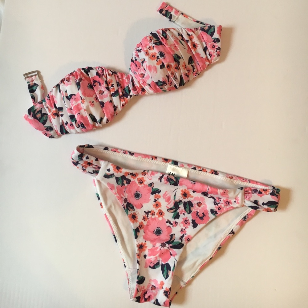 H&M Pink Floral Bikini Adjustable Straps